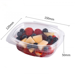 Envase Bisagra en material PET con tapa incluida.